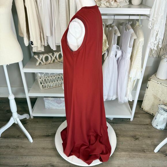 Chico’s sz. 1, medium burnt red maxi dress stretch knit medium weight #4019 - Picture 3 of 8